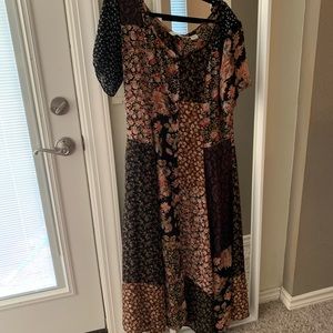 Vintage 90s Black Floral Patchwork Dress